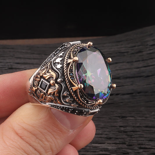 Fetih Serisi Mistik Topaz Taşlı 925 Ayar Erkek Gümüş Yüzük