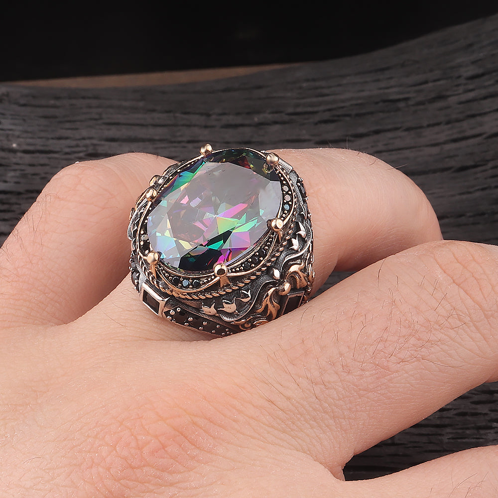 Fetih Serisi Mistik Topaz Taşlı 925 Ayar Erkek Gümüş Yüzük