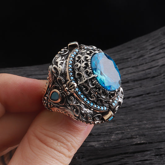 İslam Usta Saltanat Serisi Aqua Taşlı 925 Ayar Gümüş Yüzük