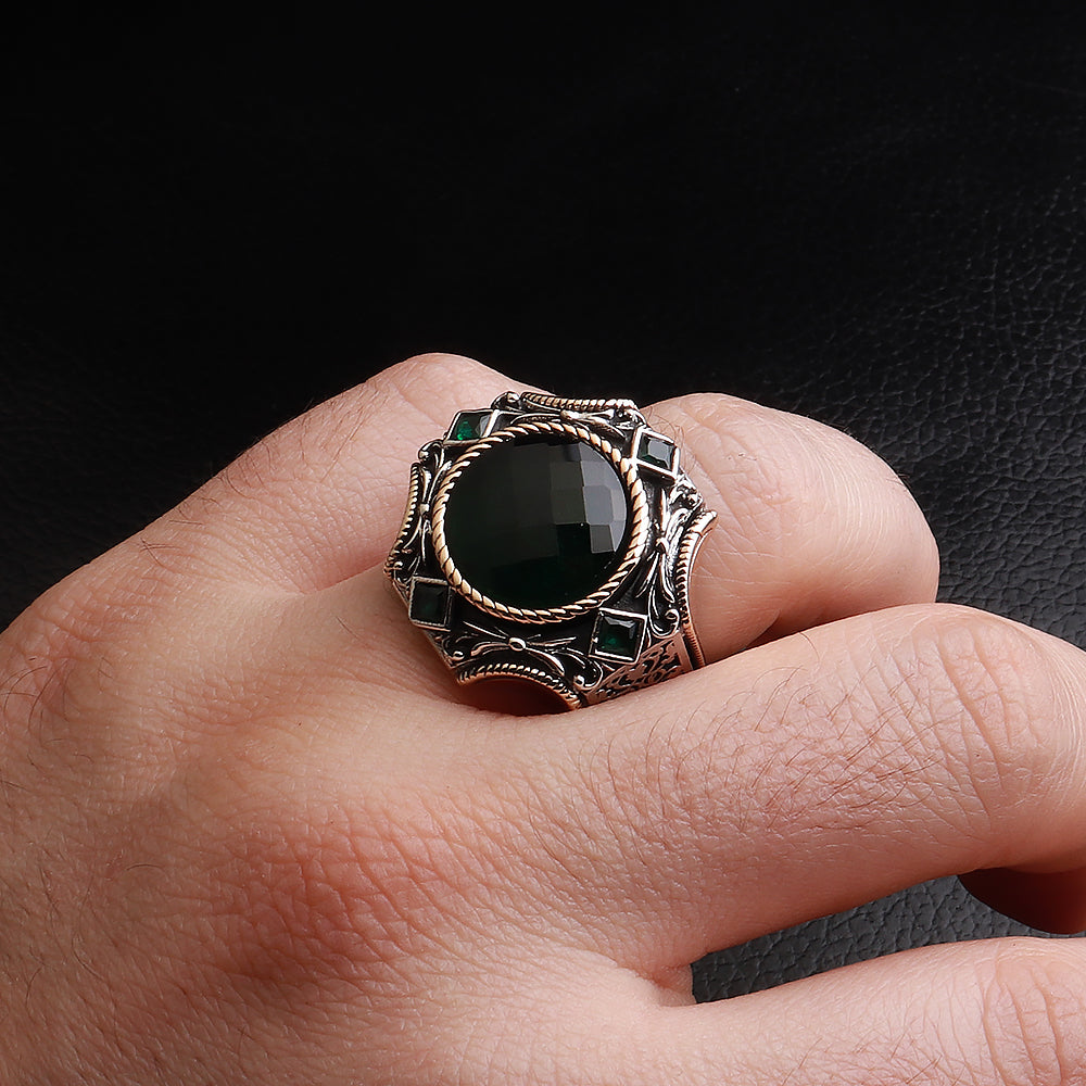 Göktuğ Serisi Yeşil Zirkon Taşlı 925 Ayar Gümüş Yüzük