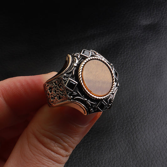 Göktuğ Serisi Kaplan Gözü Taşlı 925 Ayar Gümüş Yüzük