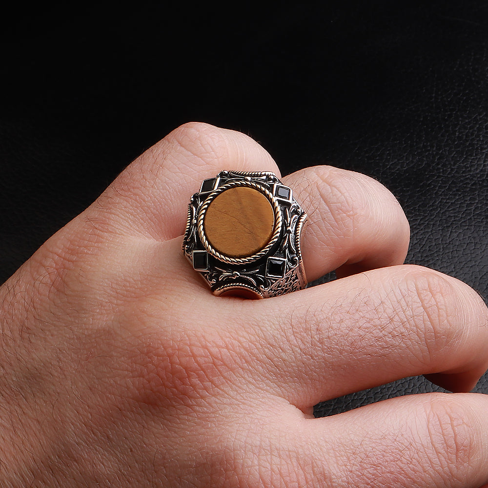 Göktuğ Serisi Kaplan Gözü Taşlı 925 Ayar Gümüş Yüzük