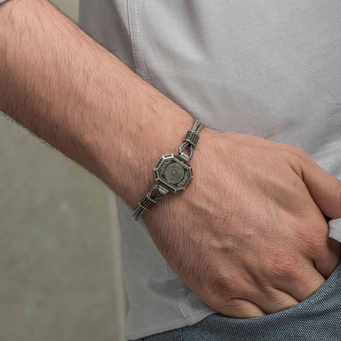 İnşirah Suresi İşlemeli 925 Ayar Gümüş Bileklik