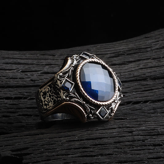 Göktuğ Serisi Safir Taşlı 925 Ayar Gümüş Yüzük