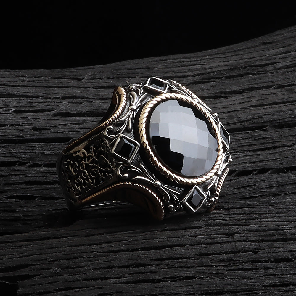 Göktuğ Serisi Siyah Zirkon Taşlı 925 Ayar Gümüş Yüzük