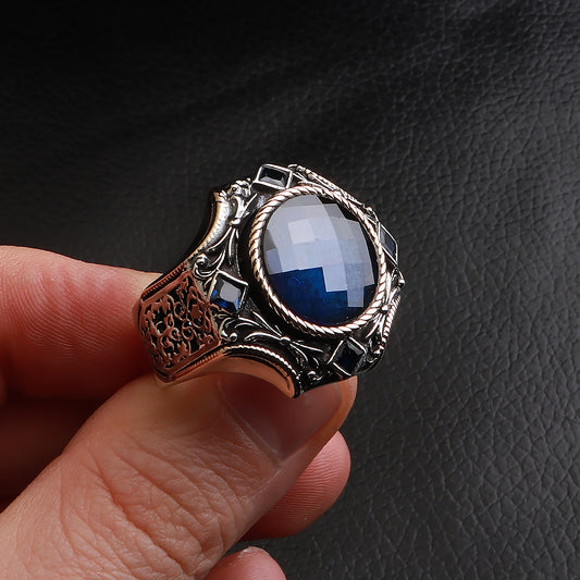 Göktuğ Serisi Safir Taşlı 925 Ayar Gümüş Yüzük