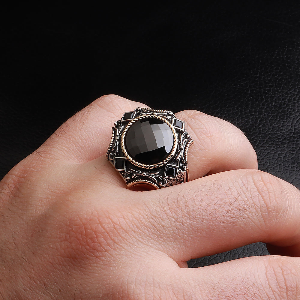 Göktuğ Serisi Siyah Zirkon Taşlı 925 Ayar Gümüş Yüzük