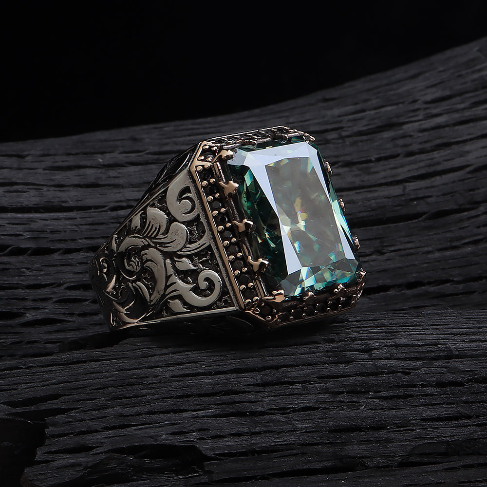 Kalem İşleme Orijinal Mozanit Taşlı 925 Ayar Gümüş Yüzük