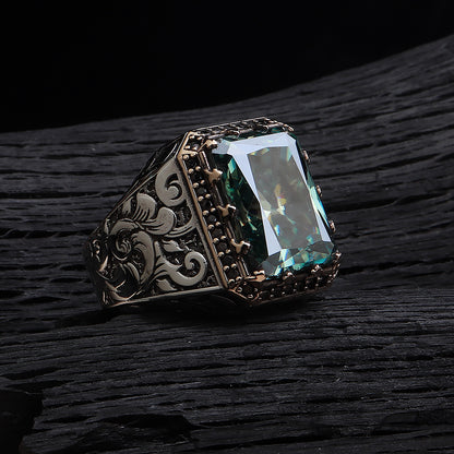 Kalem İşleme Orijinal Mozanit Taşlı 925 Ayar Gümüş Yüzük