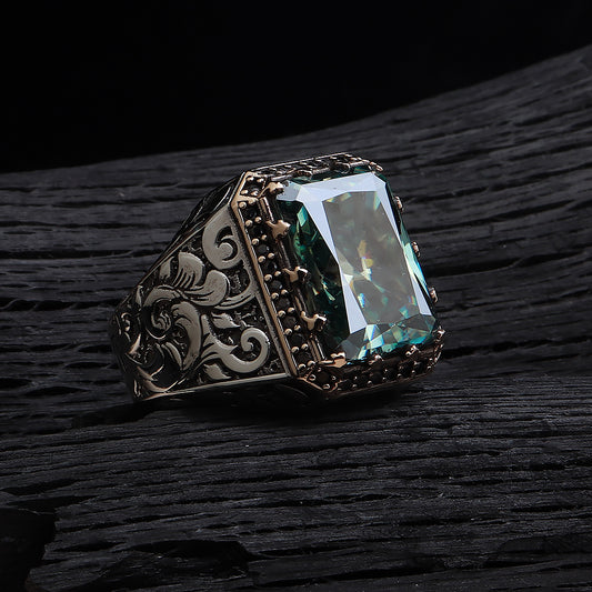 Kalem İşleme Orijinal Mozanit Taşlı 925 Ayar Gümüş Yüzük