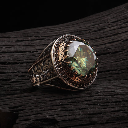 Telkari İşlemeli Orijinal Mozanit Taşlı 925 Ayar Gümüş Yüzük