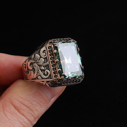 Kalem İşleme Orijinal Mozanit Taşlı 925 Ayar Gümüş Yüzük