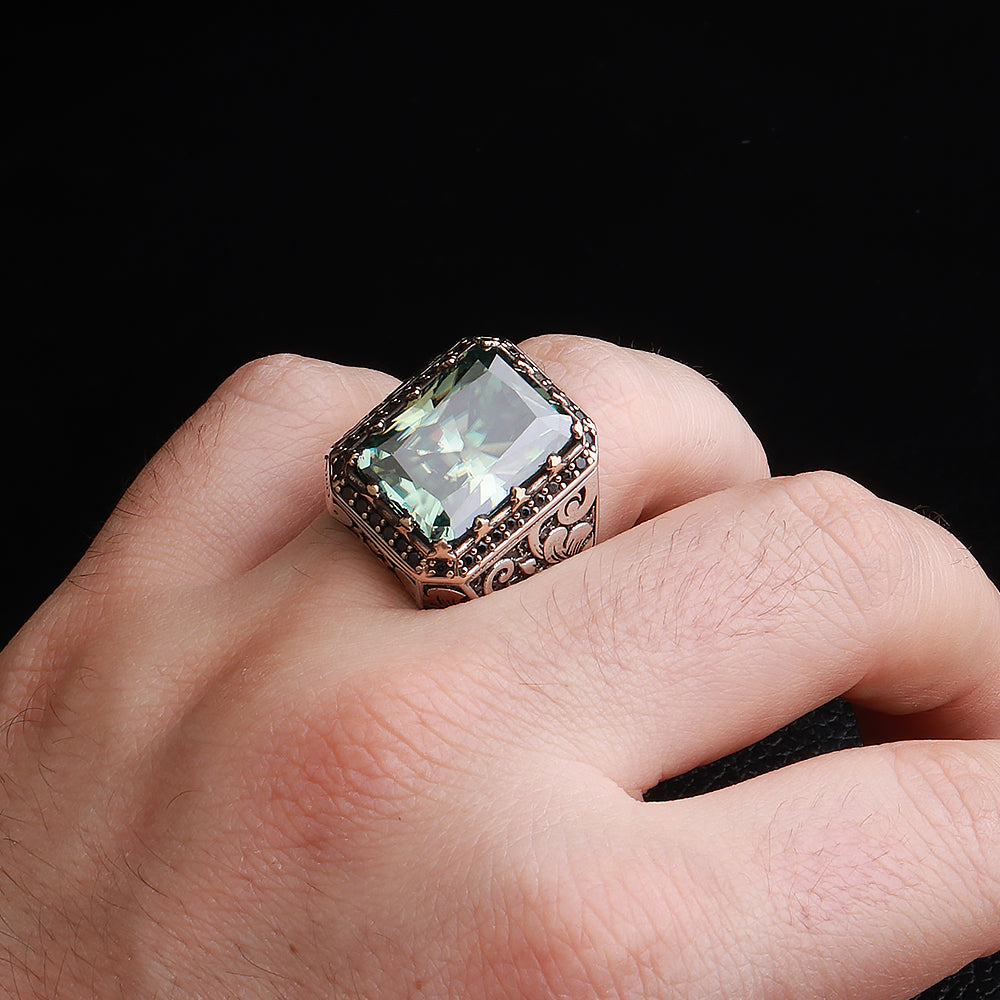 Kalem İşleme Orijinal Mozanit Taşlı 925 Ayar Gümüş Yüzük