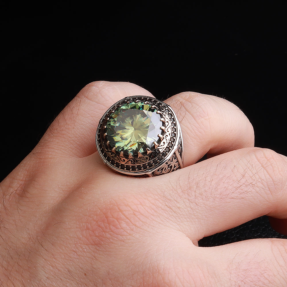 Telkari İşlemeli Orijinal Mozanit Taşlı 925 Ayar Gümüş Yüzük