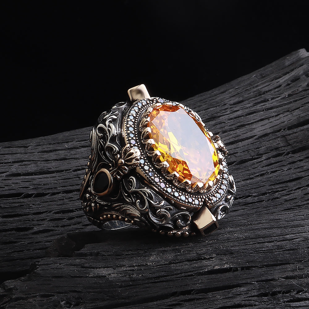 Sitrin Taşlı Erkek Yüzük