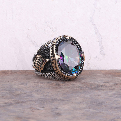 Mistik Topaz Taşlı 925 Ayar Gümüş Erkek Yüzüğü