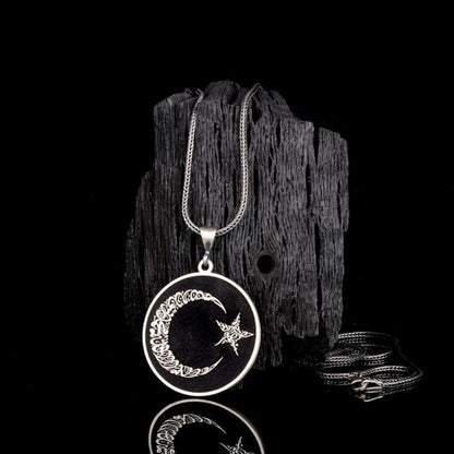 Ay Yıldız Kelime-i Tevhid & Süleyman Mührü Gümüş Kolye