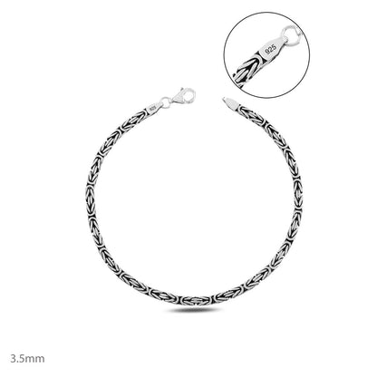 3,5 mm Kare Kral Zincir 925 Ayar Gümüş Bileklik