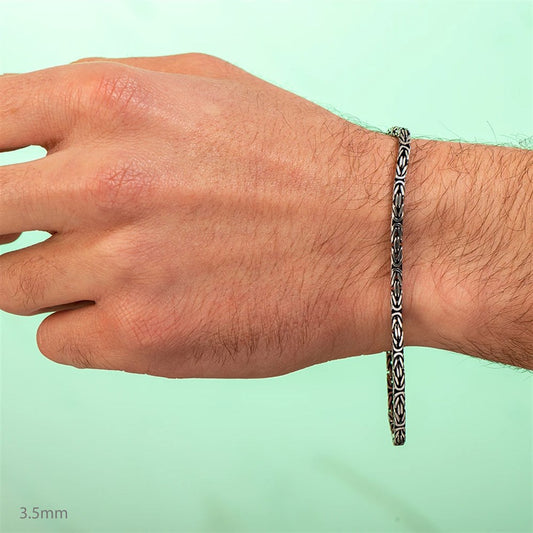 3,5 mm Kare Kral Zincir 925 Ayar Gümüş Bileklik