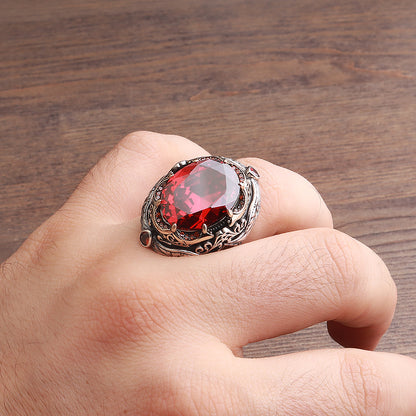 Kalem İşleme İslam Usta Serisi Kırmızı Zirkon Taşlı 925 Ayar Gümüş Yüzük