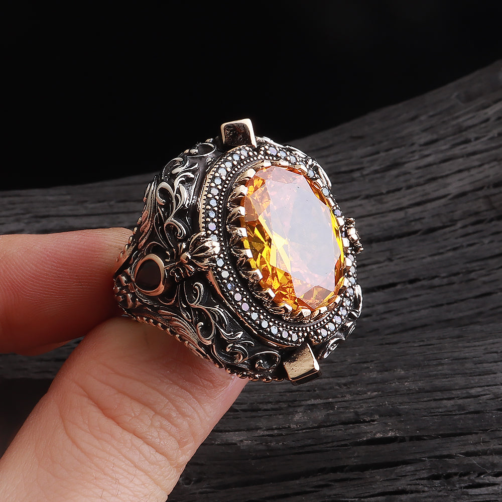 Sitrin Taşlı Erkek Yüzük