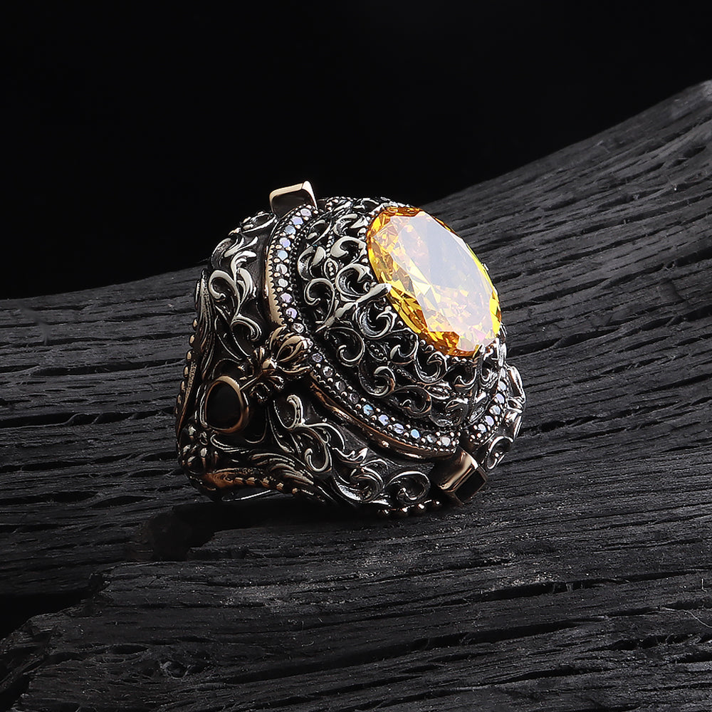 İslam Usta Saltanat Serisi Sitrin Taşlı 925 Ayar Gümüş Yüzük