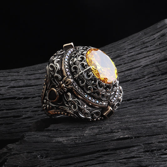 İslam Usta Saltanat Serisi Sitrin Taşlı 925 Ayar Gümüş Yüzük