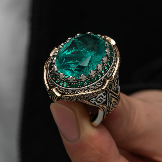 Yeşil Paraiba Taşlı 925 Ayar Gümüş Yüzük