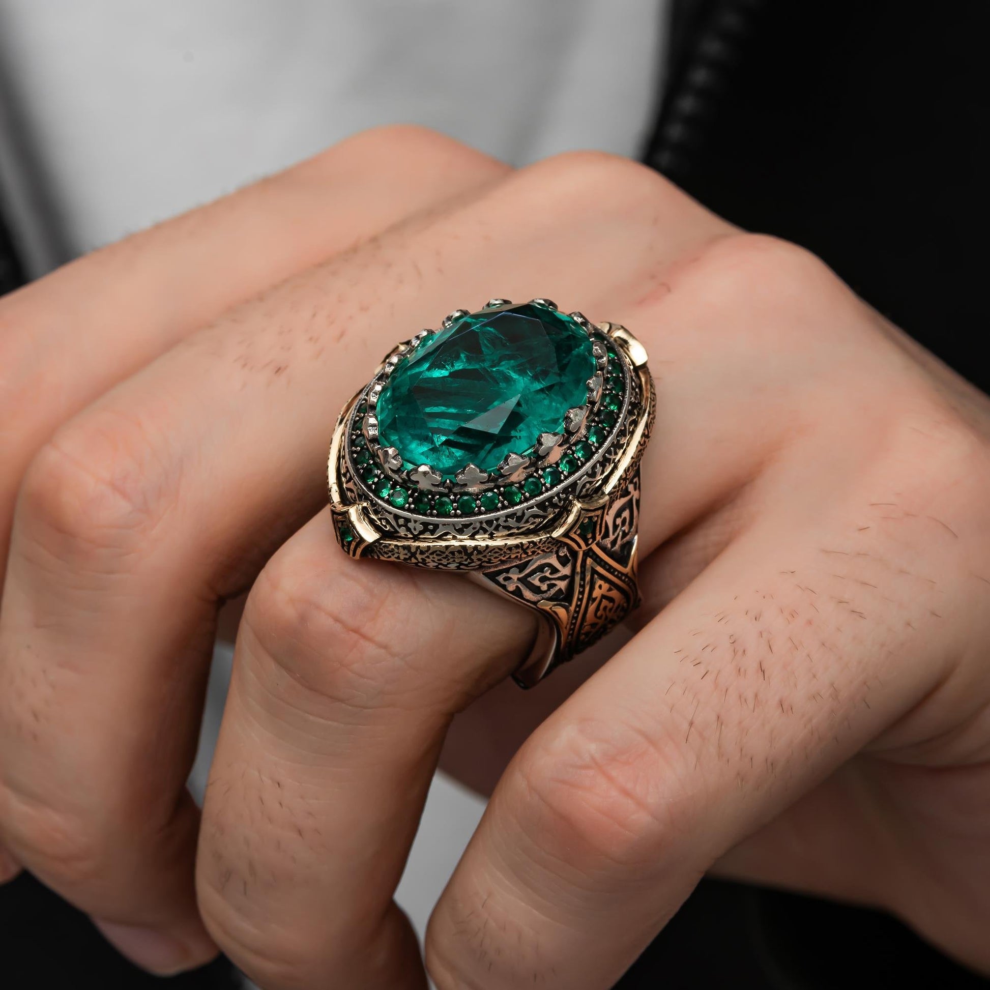 Yeşil Paraiba Taşlı 925 Ayar Gümüş Yüzük