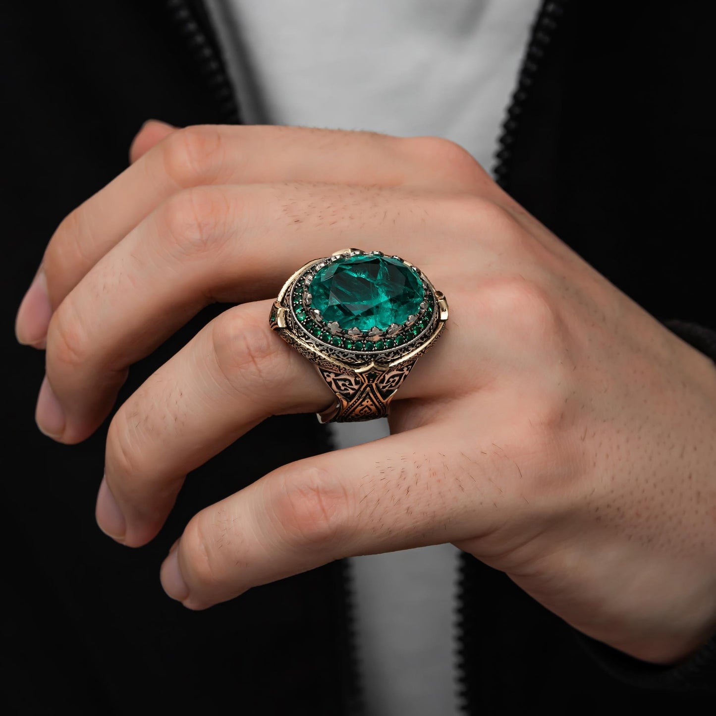 Yeşil Paraiba Taşlı 925 Ayar Gümüş Yüzük