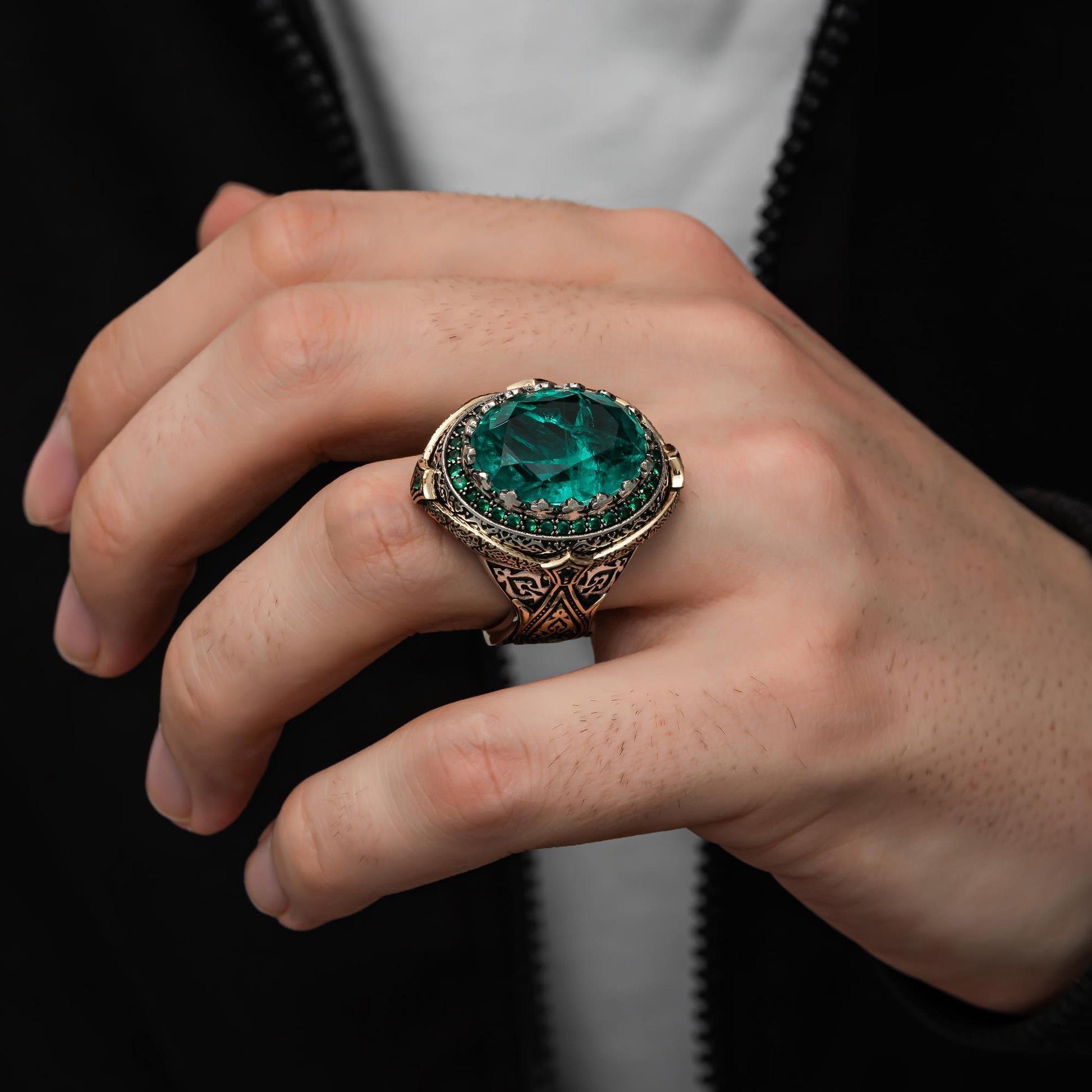 Yeşil Paraiba Taşlı 925 Ayar Gümüş Yüzük