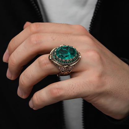 Yeşil Paraiba Taşlı 925 Ayar Gümüş Yüzük