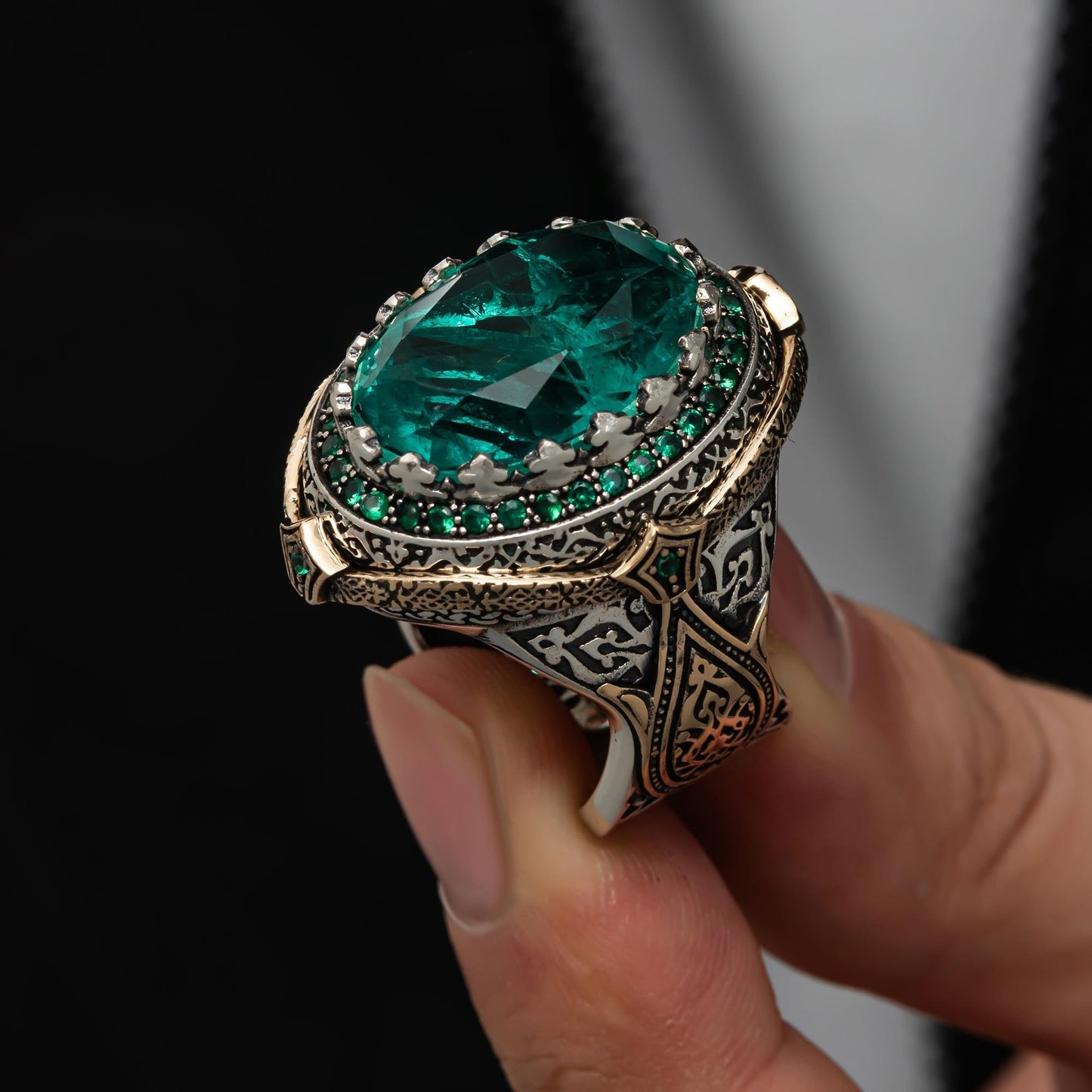 Yeşil Paraiba Taşlı 925 Ayar Gümüş Yüzük