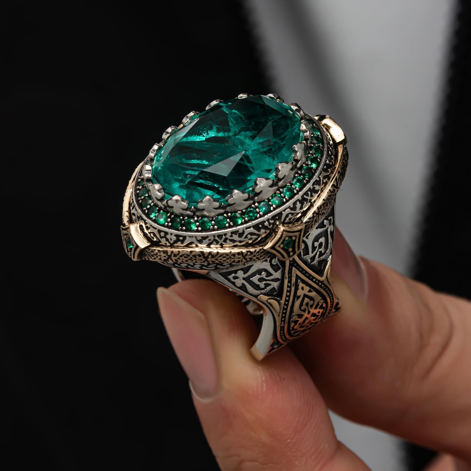 Yeşil Paraiba Taşlı 925 Ayar Gümüş Yüzük