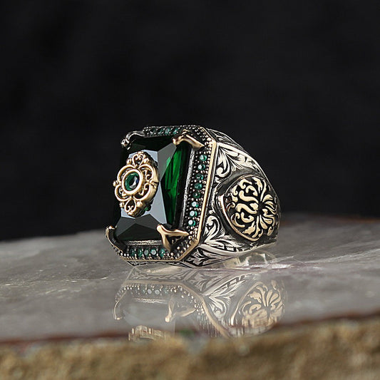 Yeşil Zirkon Taşlı 925 Ayar Gümüş Yüzük