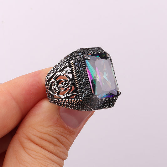 Mistik Topaz Taşlı 925 Ayar Gümüş Erkek Yüzük