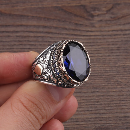 Safir Taşlı 925 Ayar Erkek Gümüş Yüzük