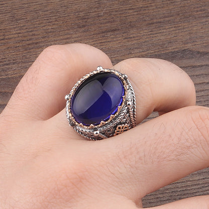 Safir Taşlı 925 Ayar Erkek Gümüş Yüzük