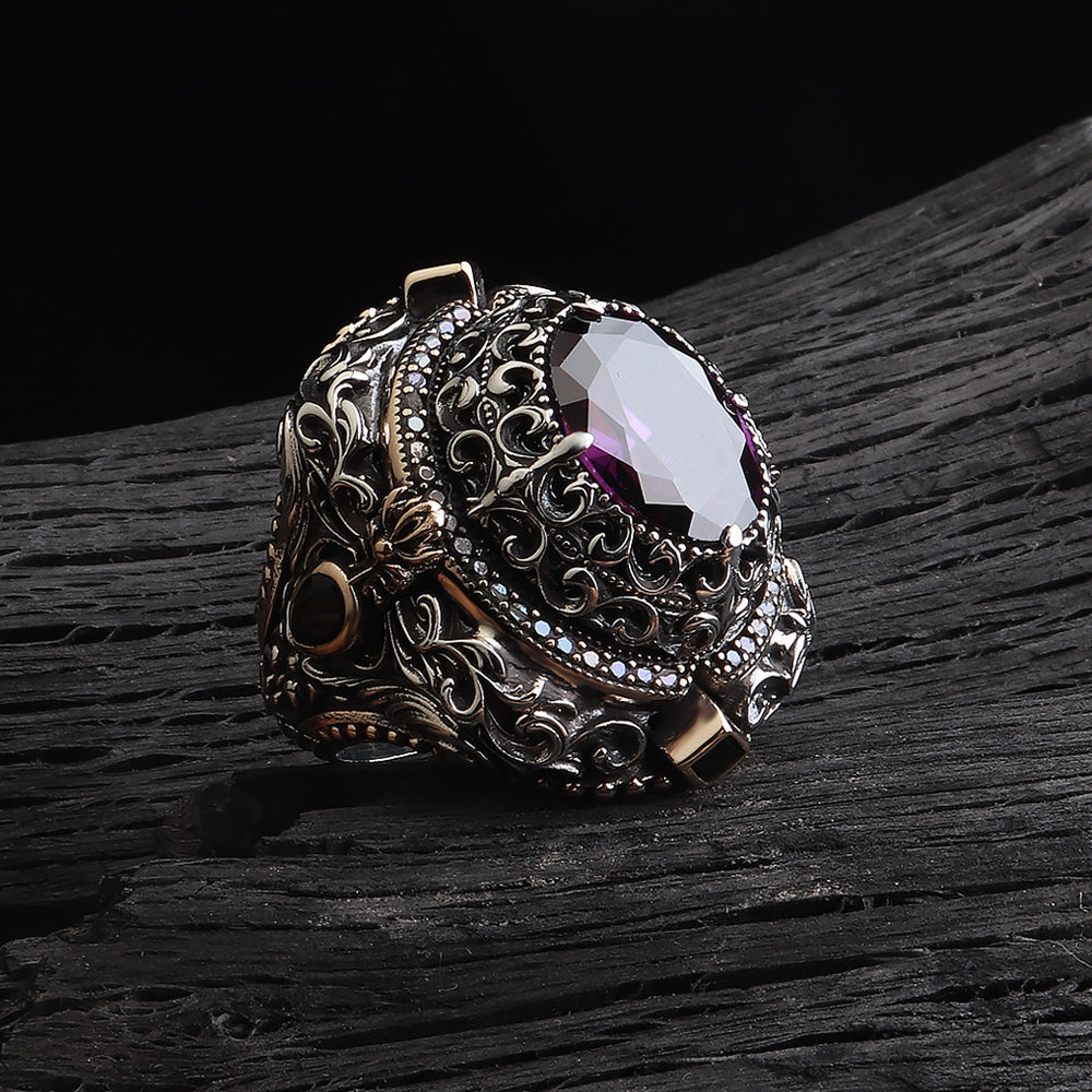 İslam Usta Saltanat Serisi Ametist Taşlı 925 Ayar Gümüş Yüzük