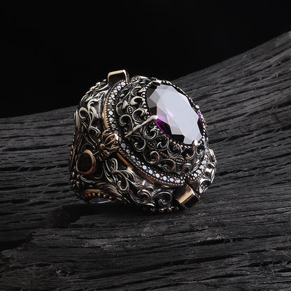 İslam Usta Saltanat Serisi Ametist Taşlı 925 Ayar Gümüş Yüzük