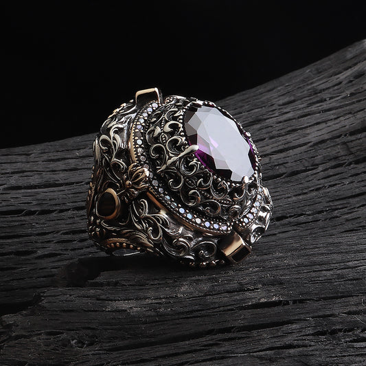 İslam Usta Saltanat Serisi Ametist Taşlı 925 Ayar Gümüş Yüzük