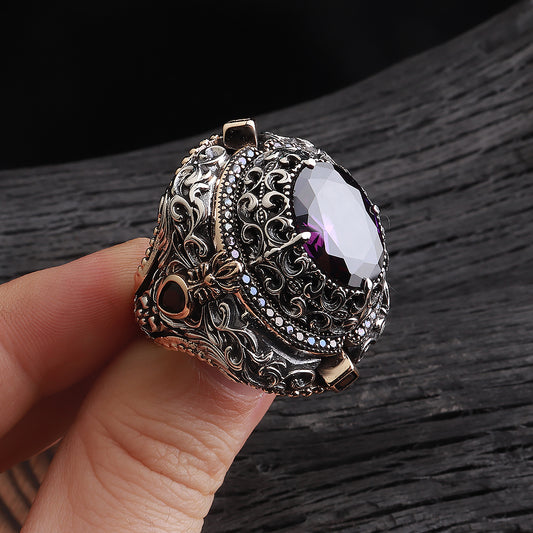 İslam Usta Saltanat Serisi Ametist Taşlı 925 Ayar Gümüş Yüzük