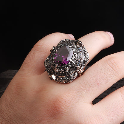 İslam Usta Saltanat Serisi Ametist Taşlı 925 Ayar Gümüş Yüzük