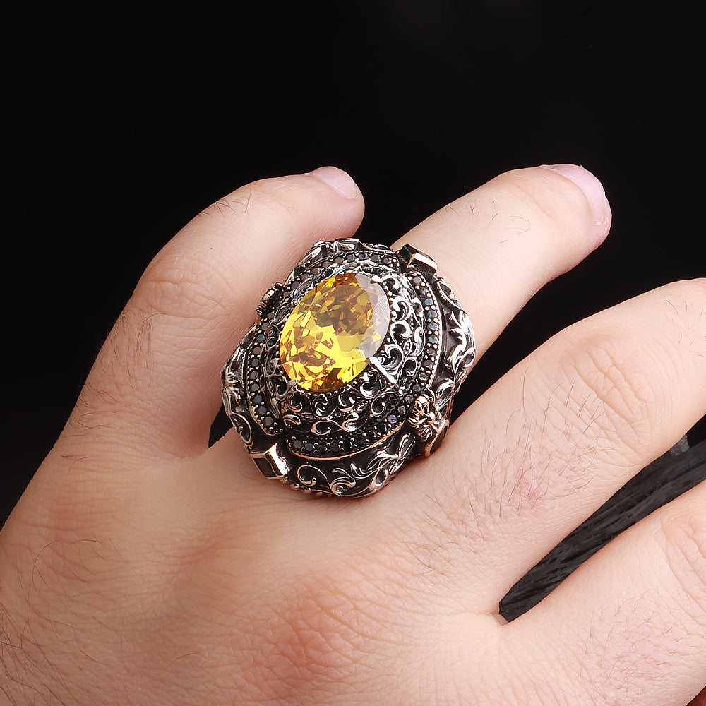 İslam Usta Saltanat Serisi Sitrin Taşlı 925 Ayar Gümüş Yüzük