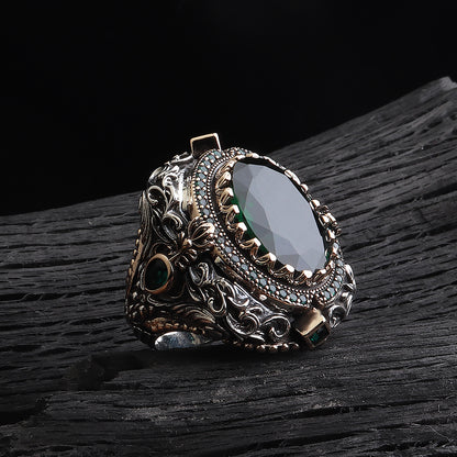 İslam Usta Saltanat Serisi Yeşil Zirkon Taşlı 925 Ayar Gümüş Yüzük