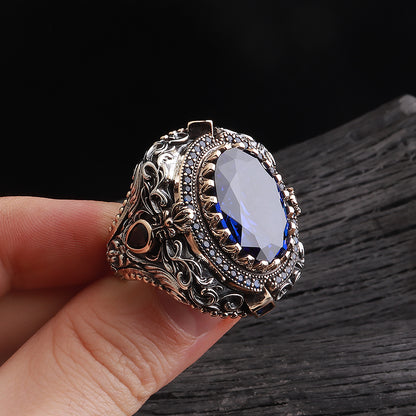 İslam Usta Saltanat Serisi Safir Taşlı 925 Ayar Gümüş Yüzük