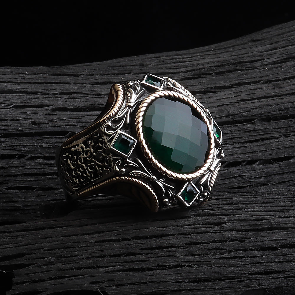 Göktuğ Serisi Yeşil Zirkon Taşlı 925 Ayar Gümüş Yüzük