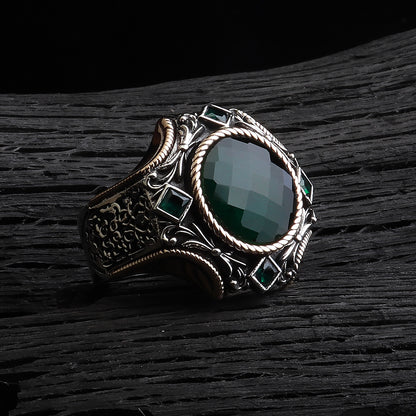 Göktuğ Serisi Yeşil Zirkon Taşlı 925 Ayar Gümüş Yüzük