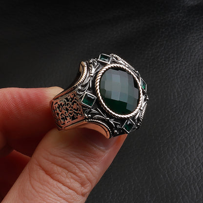 Göktuğ Serisi Yeşil Zirkon Taşlı 925 Ayar Gümüş Yüzük