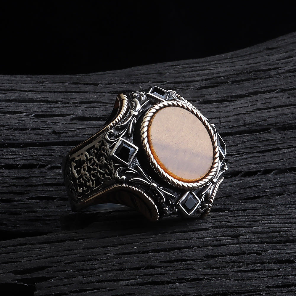 Göktuğ Serisi Kaplan Gözü Taşlı 925 Ayar Gümüş Yüzük